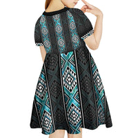 Paua Shell Taniko Pattern Aotearoa Kid Short Sleeve Dress Niho Taniwha Mix Poutama LT14 - Polynesian Pride