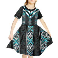 Paua Shell Taniko Pattern Aotearoa Kid Short Sleeve Dress Niho Taniwha Mix Poutama LT14 - Polynesian Pride