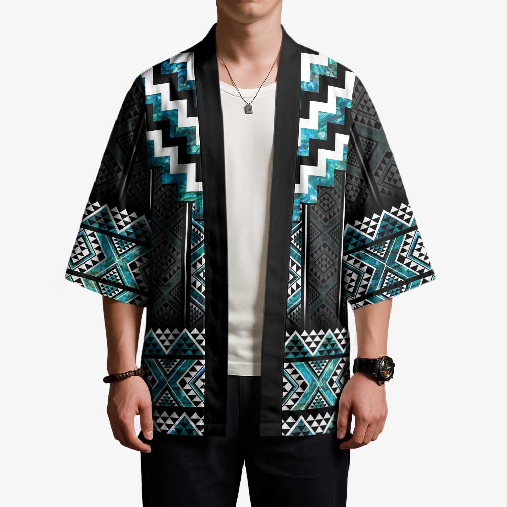 Paua Shell Taniko Pattern Aotearoa Kimono Niho Taniwha Mix Poutama - Polynesian Pride