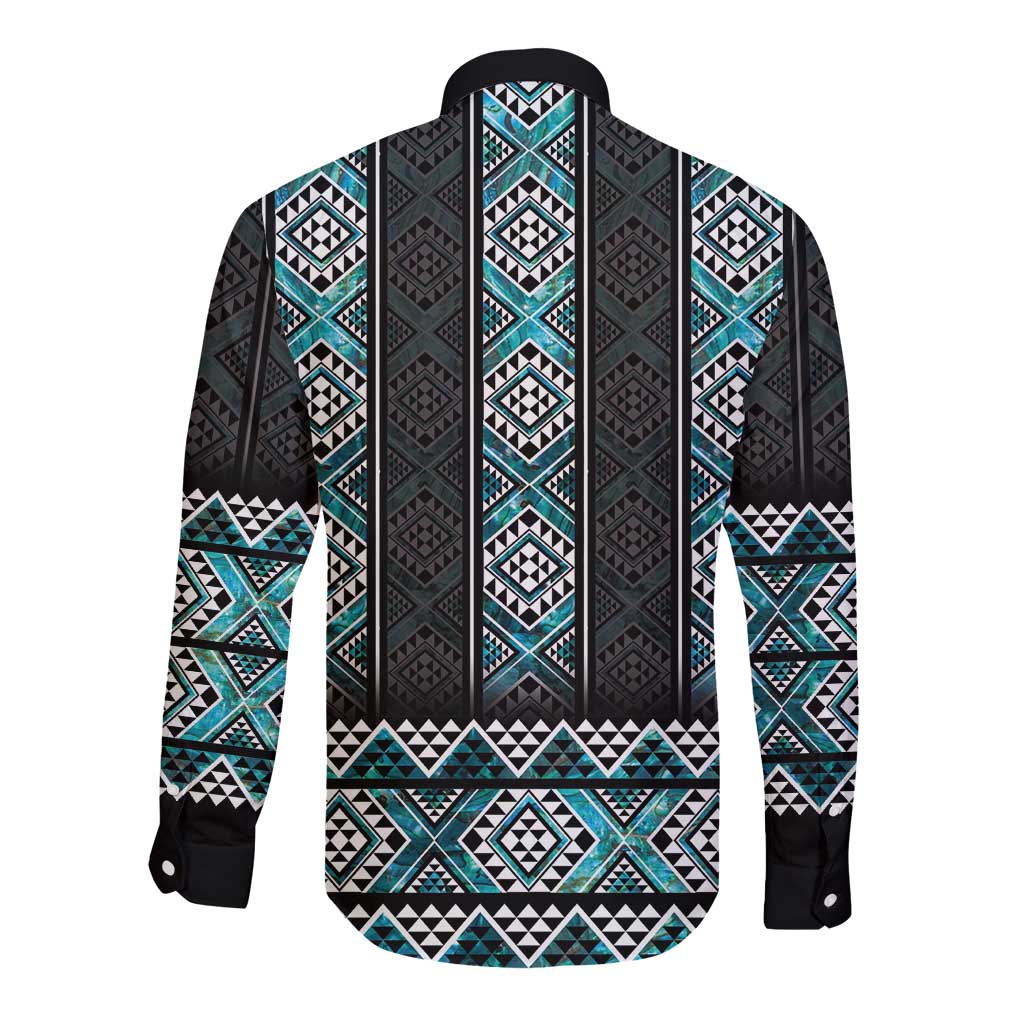 Paua Shell Taniko Pattern Aotearoa Long Sleeve Button Shirt Niho Taniwha Mix Poutama