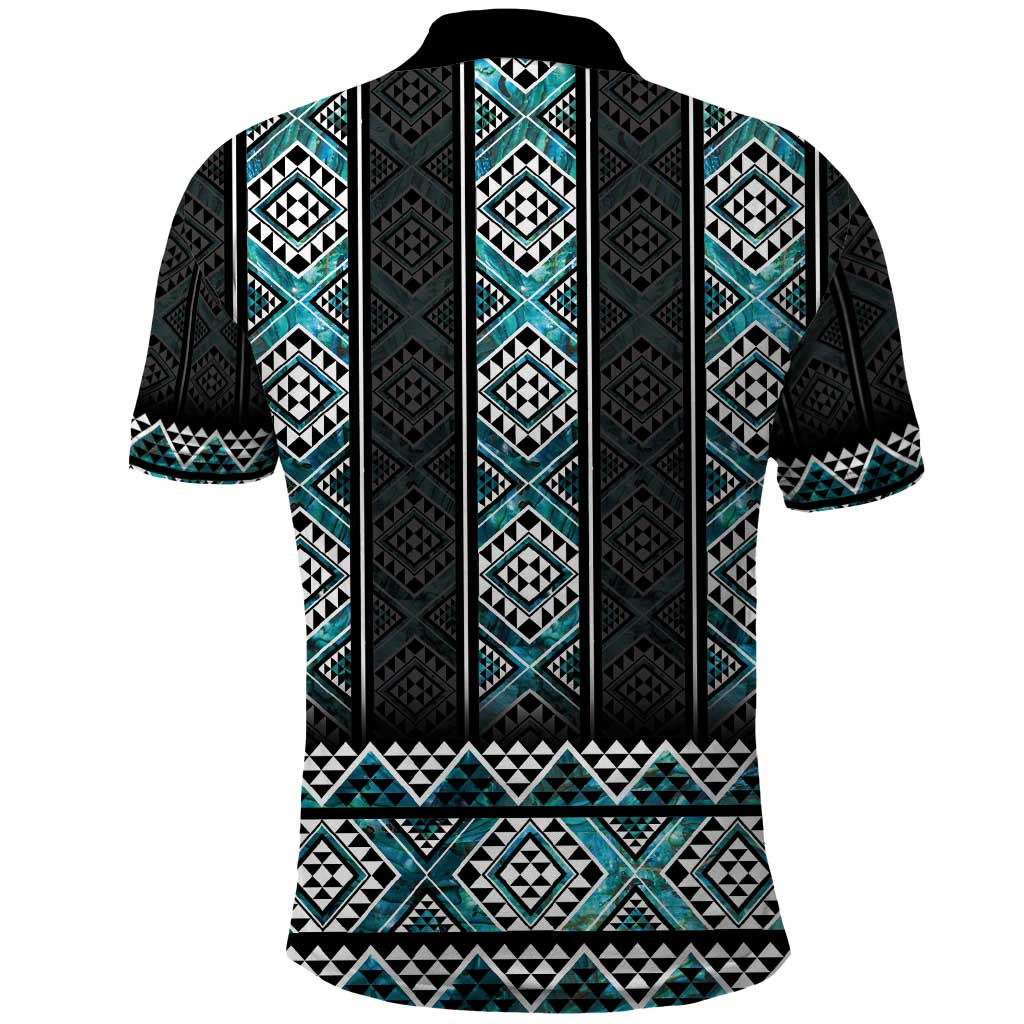 Paua Shell Taniko Pattern Aotearoa Polo Shirt Niho Taniwha Mix Poutama