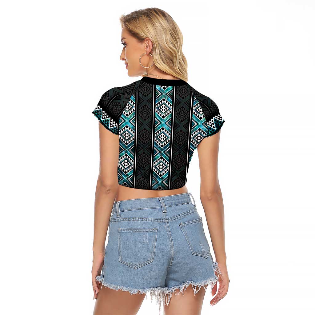 Paua Shell Taniko Pattern Aotearoa Raglan Cropped T Shirt Niho Taniwha Mix Poutama