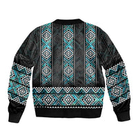 Paua Shell Taniko Pattern Aotearoa Sleeve Zip Bomber Jacket Niho Taniwha Mix Poutama