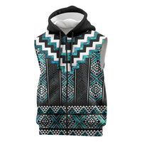 Paua Shell Taniko Pattern Aotearoa Sleeveless Zip Hoodie Niho Taniwha Mix Poutama LT14 Turquoise - Polynesian Pride