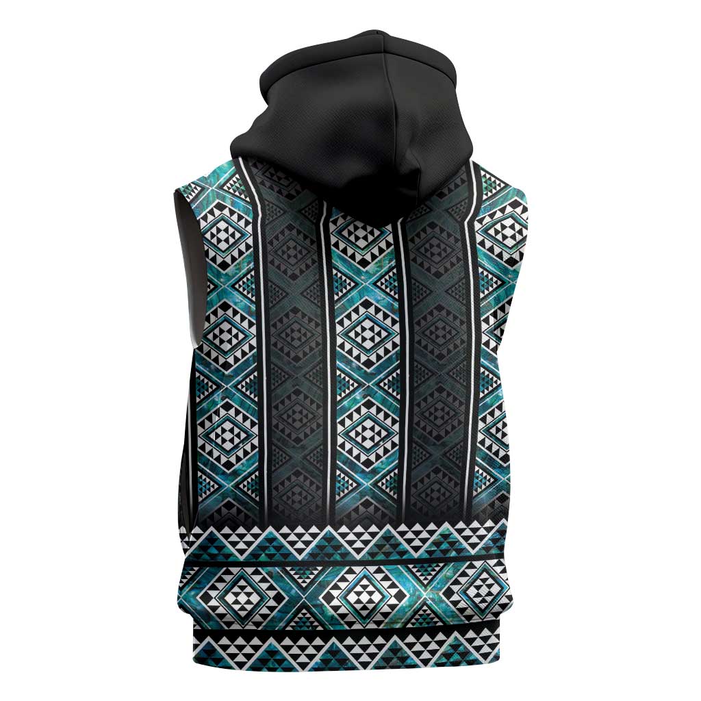 Paua Shell Taniko Pattern Aotearoa Sleeveless Zip Hoodie Niho Taniwha Mix Poutama LT14 - Polynesian Pride