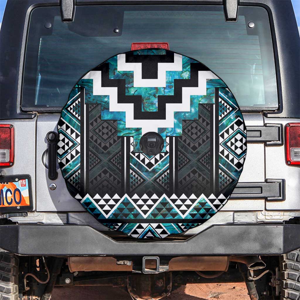 Paua Shell Taniko Pattern Aotearoa Spare Tire Cover Niho Taniwha Mix Poutama LT14 Turquoise - Polynesian Pride