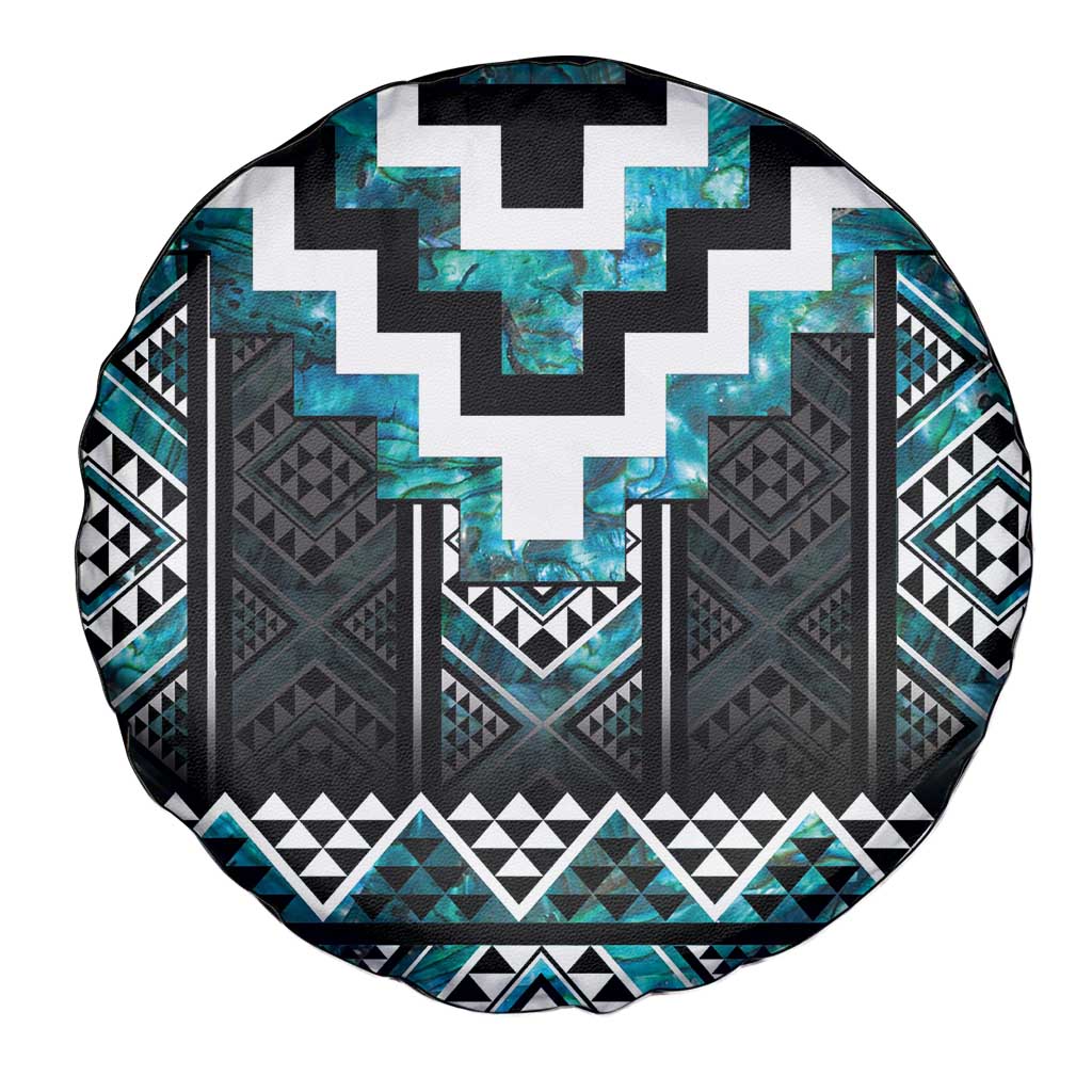 Paua Shell Taniko Pattern Aotearoa Spare Tire Cover Niho Taniwha Mix Poutama LT14 - Polynesian Pride