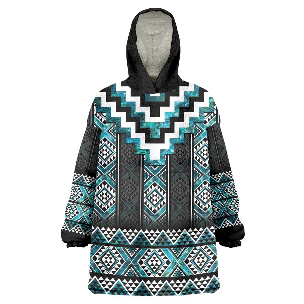 Paua Shell Taniko Pattern Aotearoa Wearable Blanket Hoodie Niho Taniwha Mix Poutama LT14 One Size Turquoise - Polynesian Pride