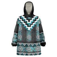 Paua Shell Taniko Pattern Aotearoa Wearable Blanket Hoodie Niho Taniwha Mix Poutama LT14 One Size Turquoise - Polynesian Pride