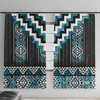 Paua Shell Taniko Pattern Aotearoa Window Curtain Niho Taniwha Mix Poutama LT14 With Hooks Turquoise - Polynesian Pride