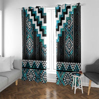 Paua Shell Taniko Pattern Aotearoa Window Curtain Niho Taniwha Mix Poutama LT14 With Grommets Turquoise - Polynesian Pride