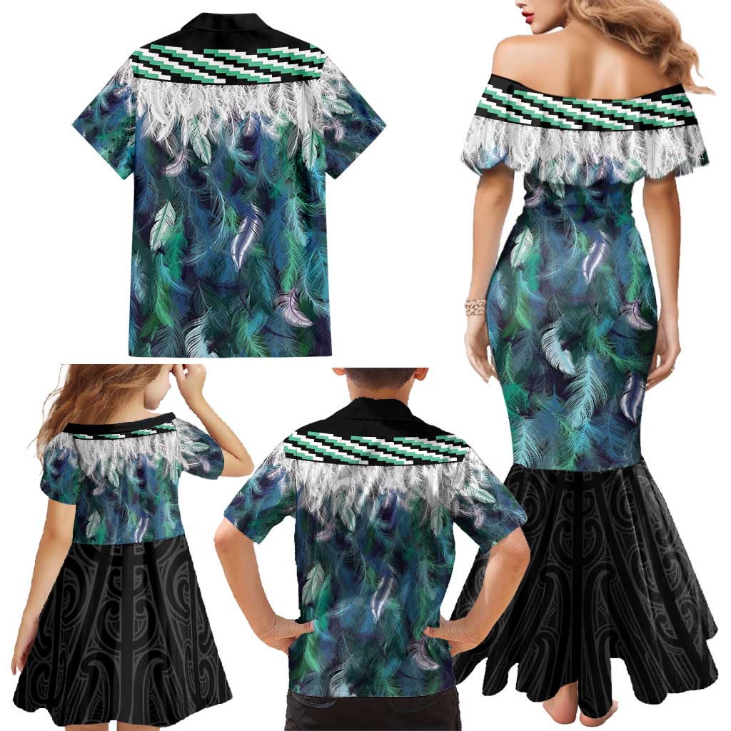 Aotearoa Korowai Motif Family Matching Mermaid Dress and Hawaiian Shirt Hei Matau Poutama Maori Pattern LT14 - Polynesian Pride