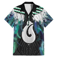 Aotearoa Korowai Motif Family Matching Mermaid Dress and Hawaiian Shirt Hei Matau Poutama Maori Pattern LT14 Dad's Shirt - Short Sleeve Turquoise - Polynesian Pride