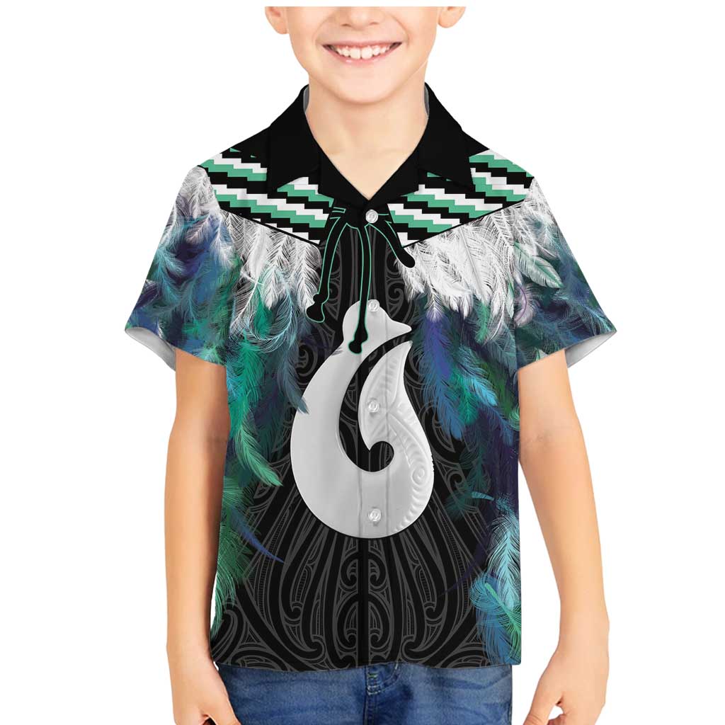 Aotearoa Korowai Motif Family Matching Mermaid Dress and Hawaiian Shirt Hei Matau Poutama Maori Pattern LT14 Son's Shirt Turquoise - Polynesian Pride