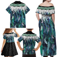 Aotearoa Korowai Motif Family Matching Off Shoulder Maxi Dress and Hawaiian Shirt Hei Matau Poutama Maori Pattern LT14 - Polynesian Pride