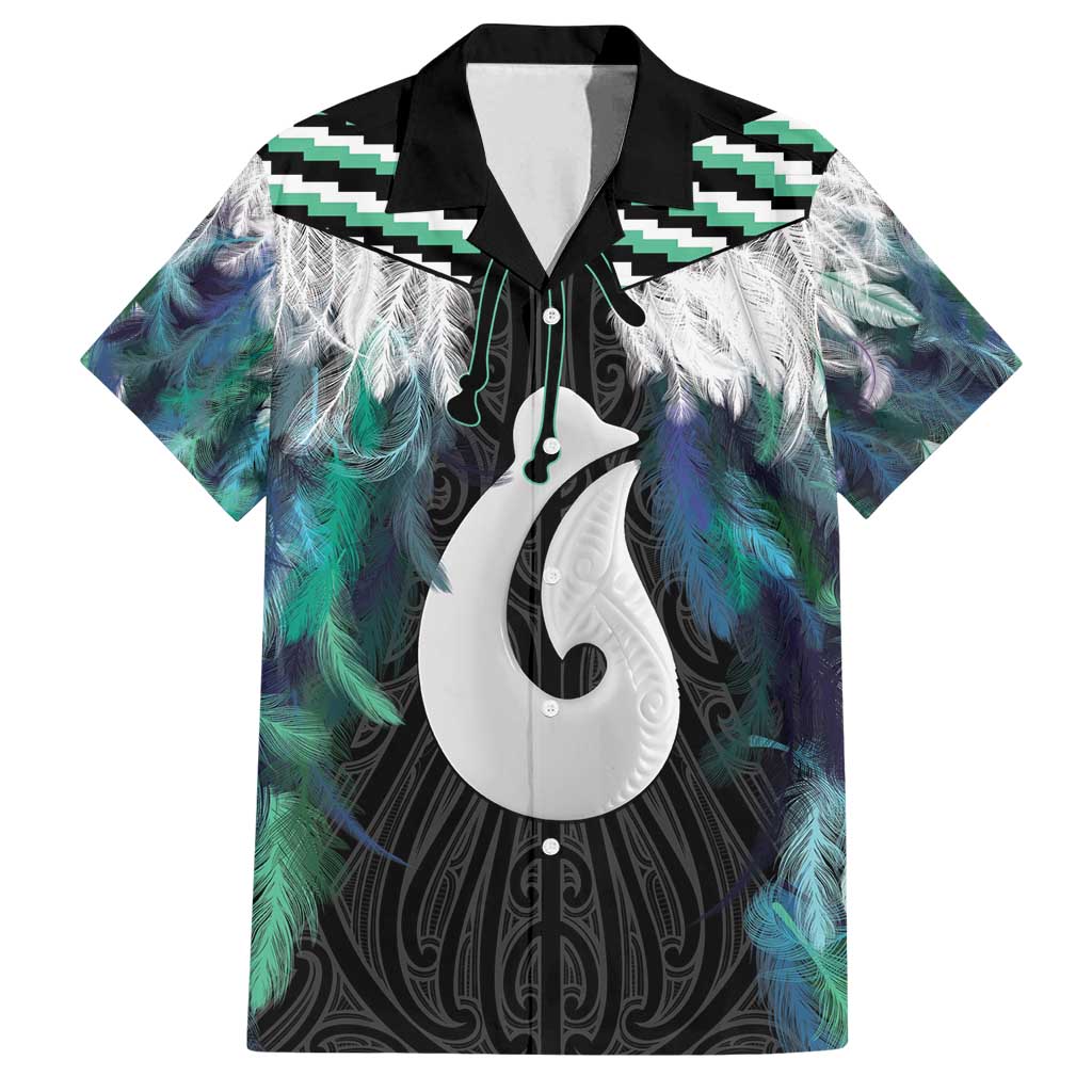 Aotearoa Korowai Motif Family Matching Off Shoulder Maxi Dress and Hawaiian Shirt Hei Matau Poutama Maori Pattern LT14 Dad's Shirt - Short Sleeve Turquoise - Polynesian Pride