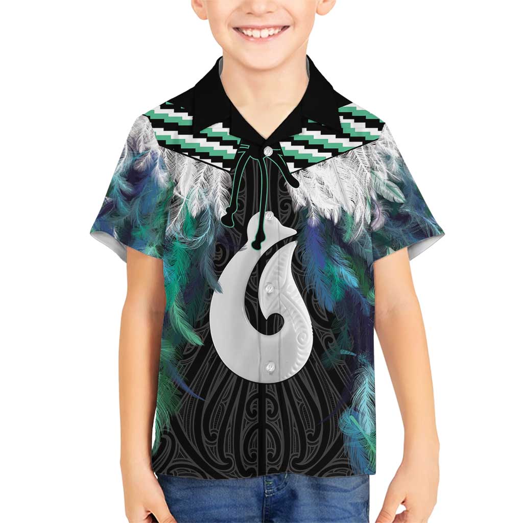 Aotearoa Korowai Motif Family Matching Off Shoulder Maxi Dress and Hawaiian Shirt Hei Matau Poutama Maori Pattern LT14 Son's Shirt Turquoise - Polynesian Pride