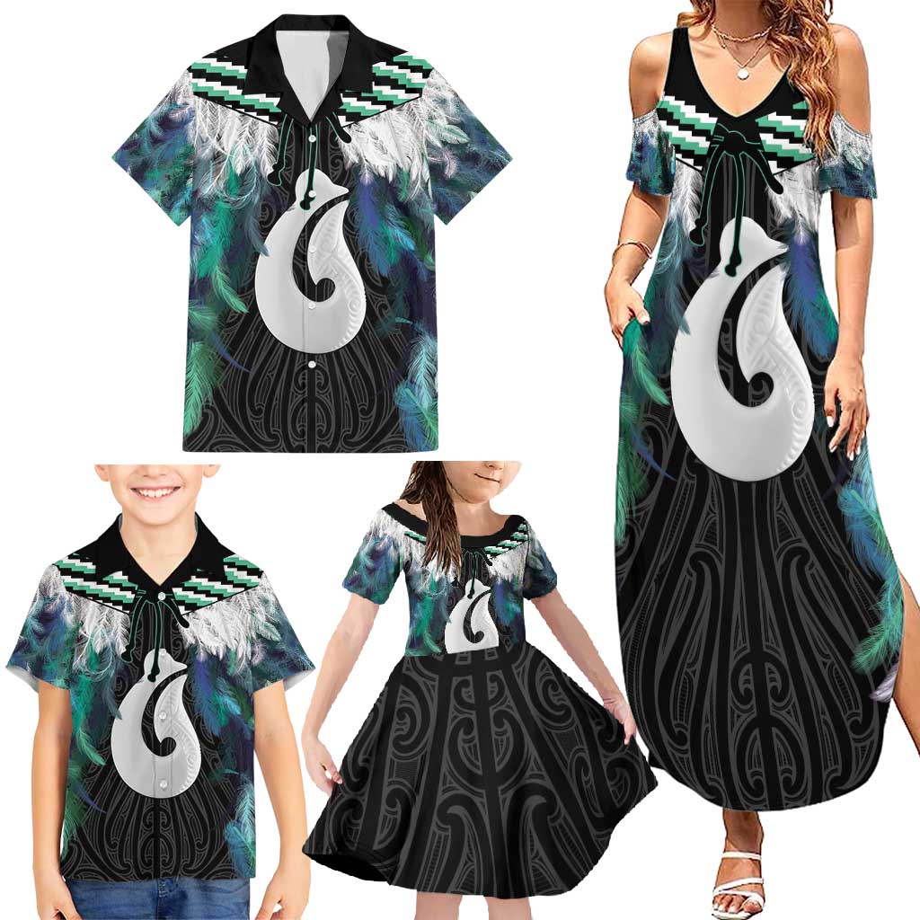 Aotearoa Korowai Motif Family Matching Summer Maxi Dress and Hawaiian Shirt Hei Matau Poutama Maori Pattern LT14 - Polynesian Pride