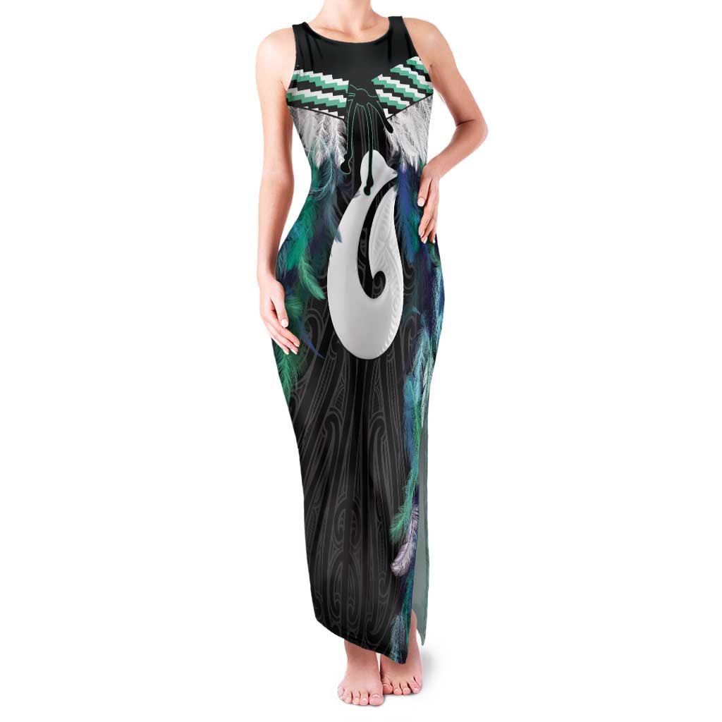 Aotearoa Korowai Motif Family Matching Tank Maxi Dress and Hawaiian Shirt Hei Matau Poutama Maori Pattern LT14 Mom's Dress Turquoise - Polynesian Pride