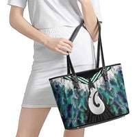 Aotearoa Korowai Motif Leather Tote Bag Hei Matau Poutama Maori Pattern