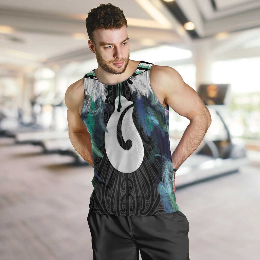 Aotearoa Korowai Motif Men Tank Top Hei Matau Poutama Maori Pattern LT14 Turquoise - Polynesian Pride