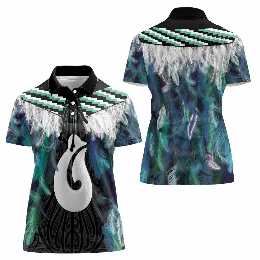 Aotearoa Korowai Motif Women Polo Shirt Hei Matau Poutama Maori Pattern