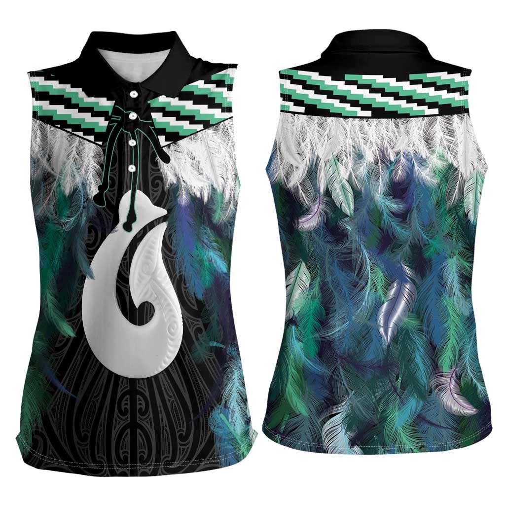 Aotearoa Korowai Motif Women Sleeveless Polo Shirt Hei Matau Poutama Maori Pattern LT14 - Polynesian Pride