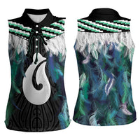 Aotearoa Korowai Motif Women Sleeveless Polo Shirt Hei Matau Poutama Maori Pattern LT14 - Polynesian Pride