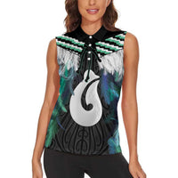Aotearoa Korowai Motif Women Sleeveless Polo Shirt Hei Matau Poutama Maori Pattern LT14 - Polynesian Pride
