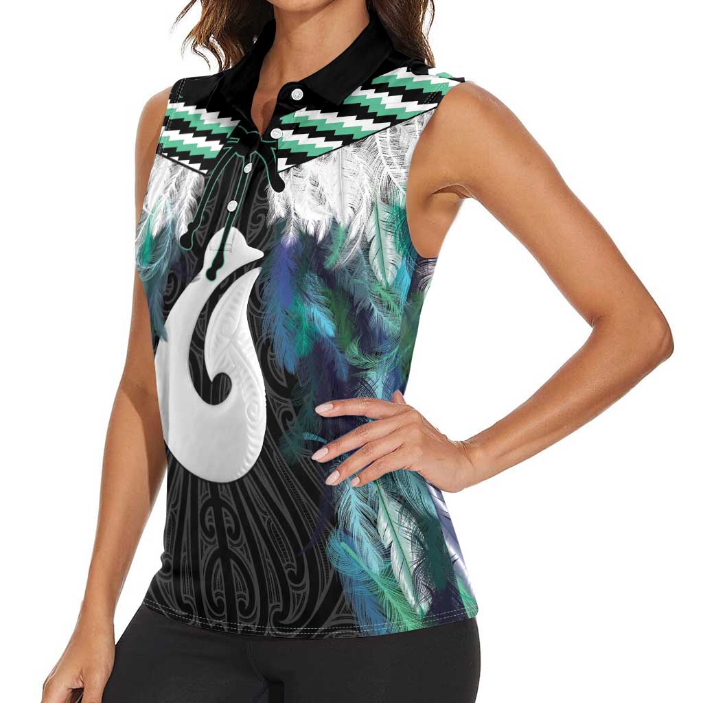 Aotearoa Korowai Motif Women Sleeveless Polo Shirt Hei Matau Poutama Maori Pattern LT14 - Polynesian Pride