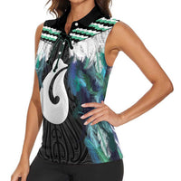 Aotearoa Korowai Motif Women Sleeveless Polo Shirt Hei Matau Poutama Maori Pattern LT14 - Polynesian Pride