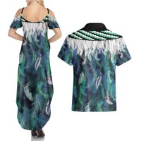 Aotearoa Korowai Motif Couples Matching Summer Maxi Dress and Hawaiian Shirt Hei Manaia Poutama Maori Pattern LT14 - Polynesian Pride