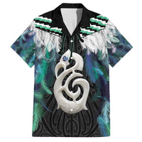 Aotearoa Korowai Motif Family Matching Long Sleeve Bodycon Dress and Hawaiian Shirt Hei Manaia Poutama Maori Pattern LT14 Dad's Shirt - Short Sleeve Turquoise - Polynesian Pride