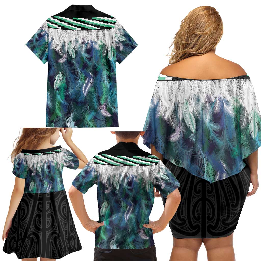 Aotearoa Korowai Motif Family Matching Off Shoulder Short Dress and Hawaiian Shirt Hei Manaia Poutama Maori Pattern LT14 - Polynesian Pride