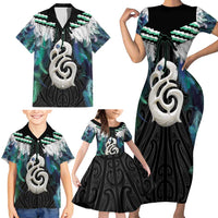Aotearoa Korowai Motif Family Matching Short Sleeve Bodycon Dress and Hawaiian Shirt Hei Manaia Poutama Maori Pattern LT14 - Polynesian Pride