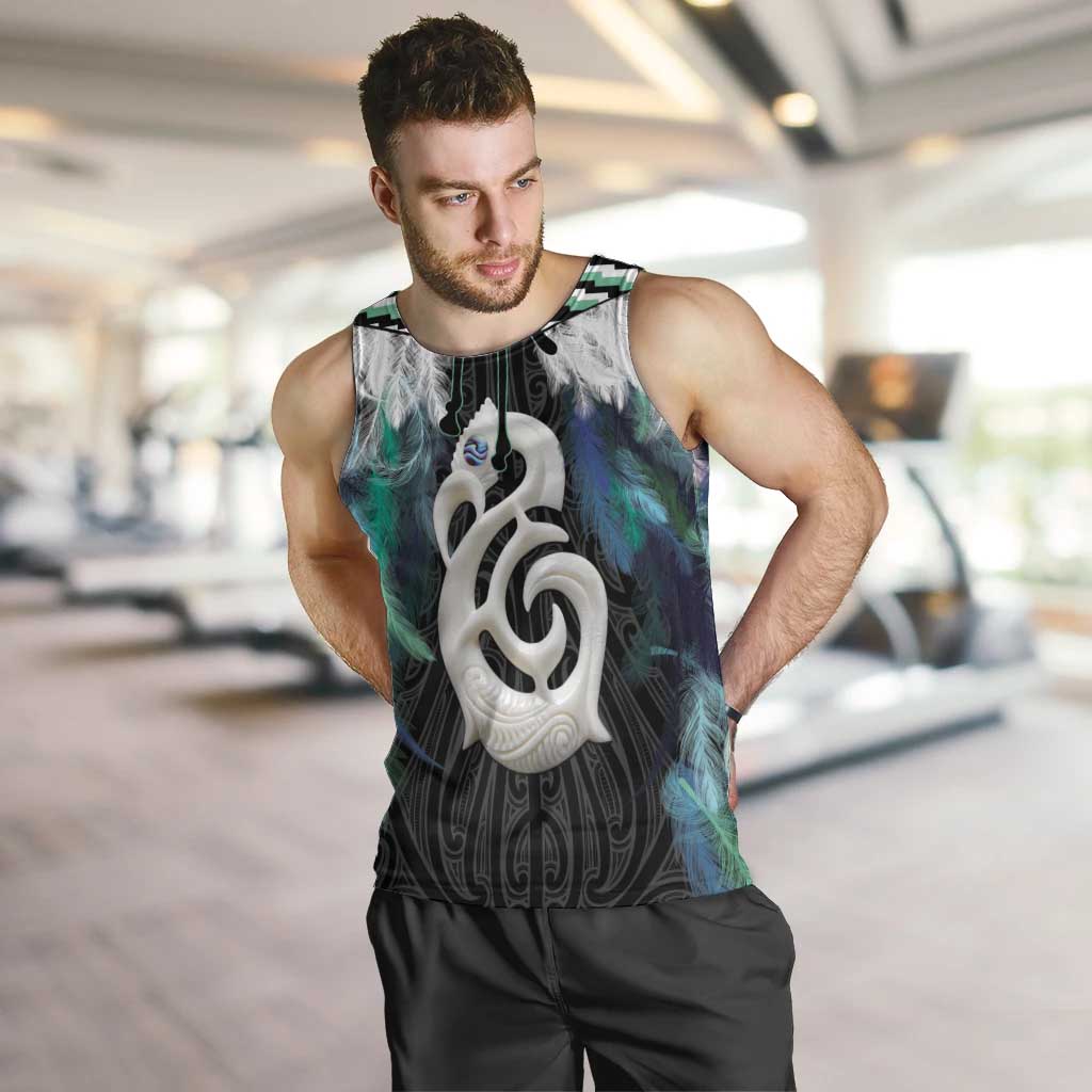 Aotearoa Korowai Motif Men Tank Top Hei Manaia Poutama Maori Pattern LT14 Turquoise - Polynesian Pride