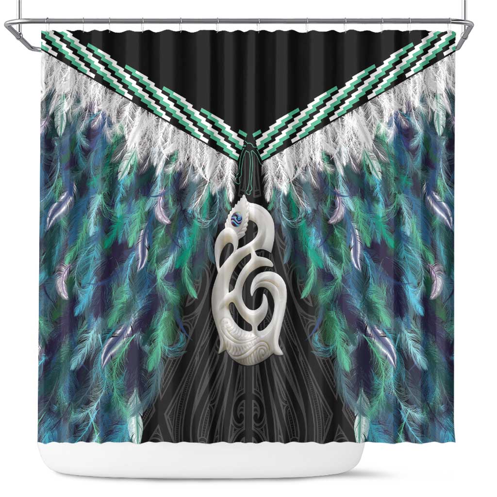 Aotearoa Korowai Motif Shower Curtain Hei Manaia Poutama Maori Pattern LT14 Turquoise - Polynesian Pride