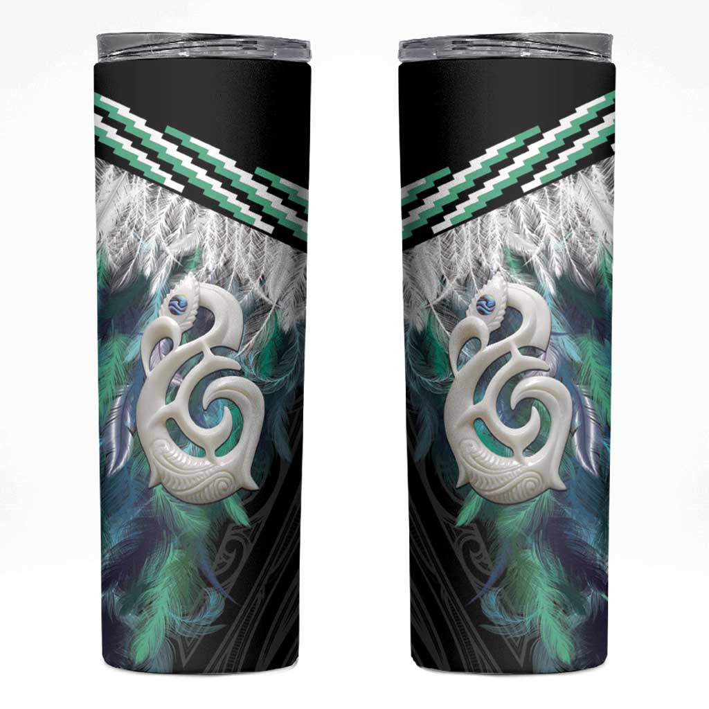 Aotearoa Korowai Motif Skinny Tumbler Hei Manaia Poutama Maori Pattern LT14 Turquoise - Polynesian Pride