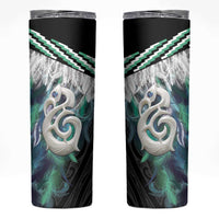Aotearoa Korowai Motif Skinny Tumbler Hei Manaia Poutama Maori Pattern LT14 Turquoise - Polynesian Pride