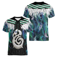 Aotearoa Korowai Motif Women V-Neck T-Shirt Hei Manaia Poutama Maori Pattern LT14 - Polynesian Pride