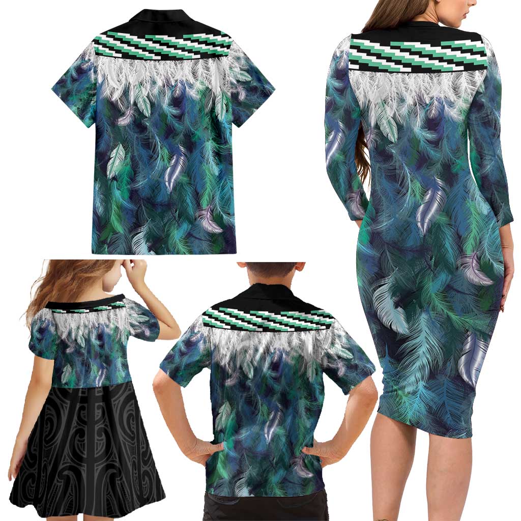 Aotearoa Korowai Motif Family Matching Long Sleeve Bodycon Dress and Hawaiian Shirt Maori Wheku Poutama LT14 - Polynesian Pride
