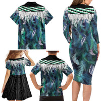Aotearoa Korowai Motif Family Matching Long Sleeve Bodycon Dress and Hawaiian Shirt Maori Wheku Poutama LT14 - Polynesian Pride