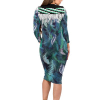 Aotearoa Korowai Motif Family Matching Long Sleeve Bodycon Dress and Hawaiian Shirt Maori Wheku Poutama LT14 - Polynesian Pride