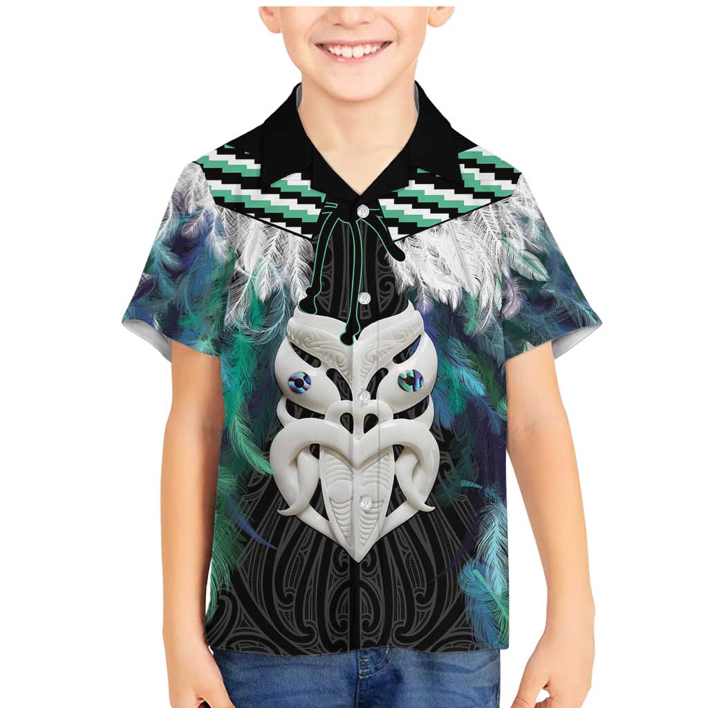 Aotearoa Korowai Motif Family Matching Mermaid Dress and Hawaiian Shirt Maori Wheku Poutama LT14 Son's Shirt Turquoise - Polynesian Pride