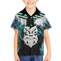 Aotearoa Korowai Motif Family Matching Puletasi and Hawaiian Shirt Maori Wheku Poutama LT14 Son's Shirt Turquoise - Polynesian Pride