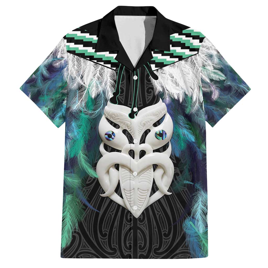Aotearoa Korowai Motif Family Matching Summer Maxi Dress and Hawaiian Shirt Maori Wheku Poutama LT14 Dad's Shirt - Short Sleeve Turquoise - Polynesian Pride
