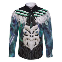 Aotearoa Korowai Motif Family Matching Summer Maxi Dress and Hawaiian Shirt Maori Wheku Poutama LT14 Dad's Shirt - Long Sleeve Turquoise - Polynesian Pride