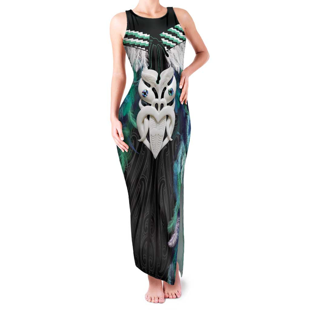 Aotearoa Korowai Motif Family Matching Tank Maxi Dress and Hawaiian Shirt Maori Wheku Poutama LT14 Mom's Dress Turquoise - Polynesian Pride