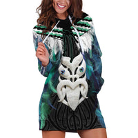 Aotearoa Korowai Motif Hoodie Dress Maori Wheku Poutama LT14 Turquoise - Polynesian Pride