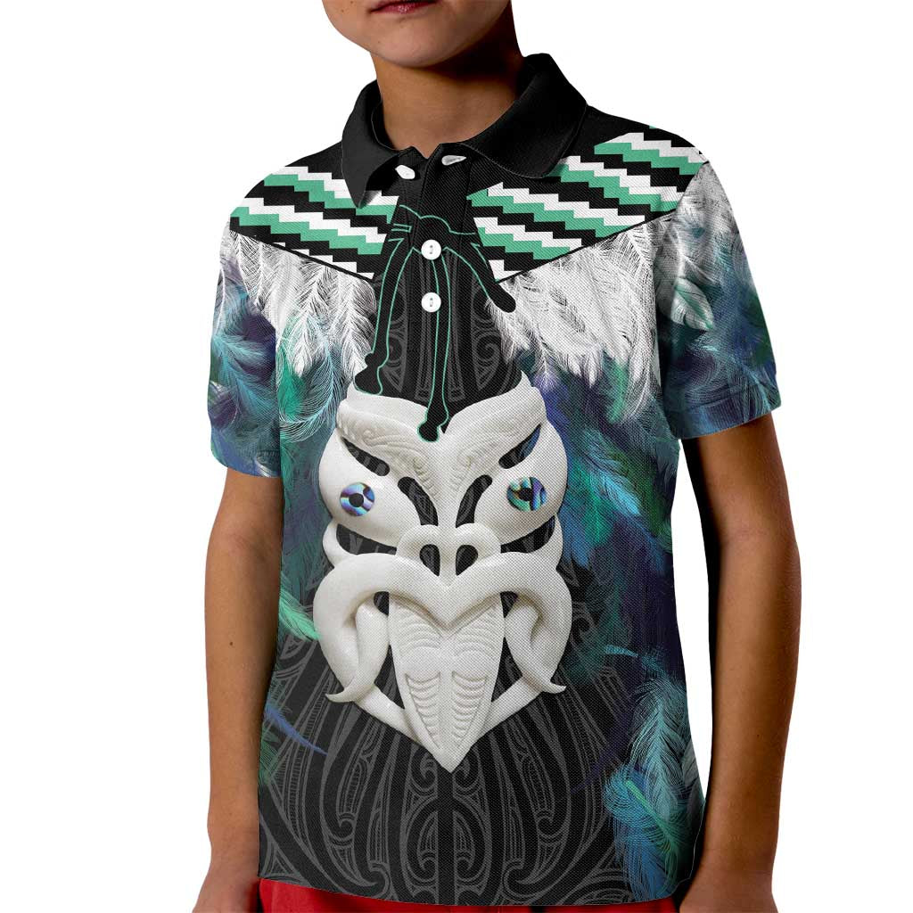 Aotearoa Korowai Motif Kid Polo Shirt Maori Wheku Poutama LT14 Kid Turquoise - Polynesian Pride